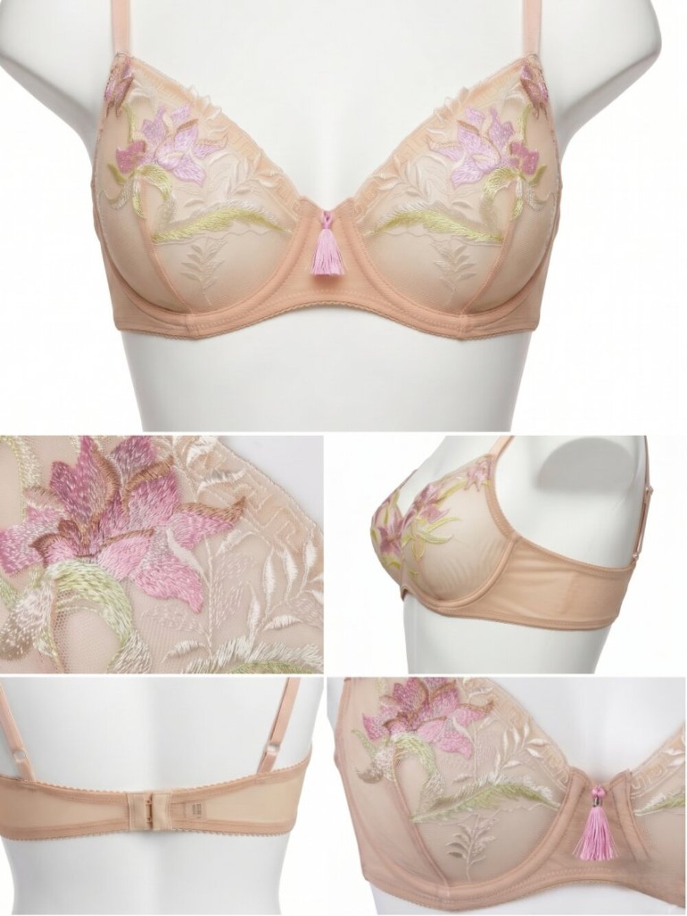 On Gossamer 36B White Floral Mesh Underwire Bra Sheer Lace 6901 NWT